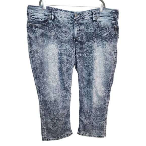Silver Jeans Distressed Capri Jeans Size 24 Boho Printed Cropped Denim - Picture 1 of 8